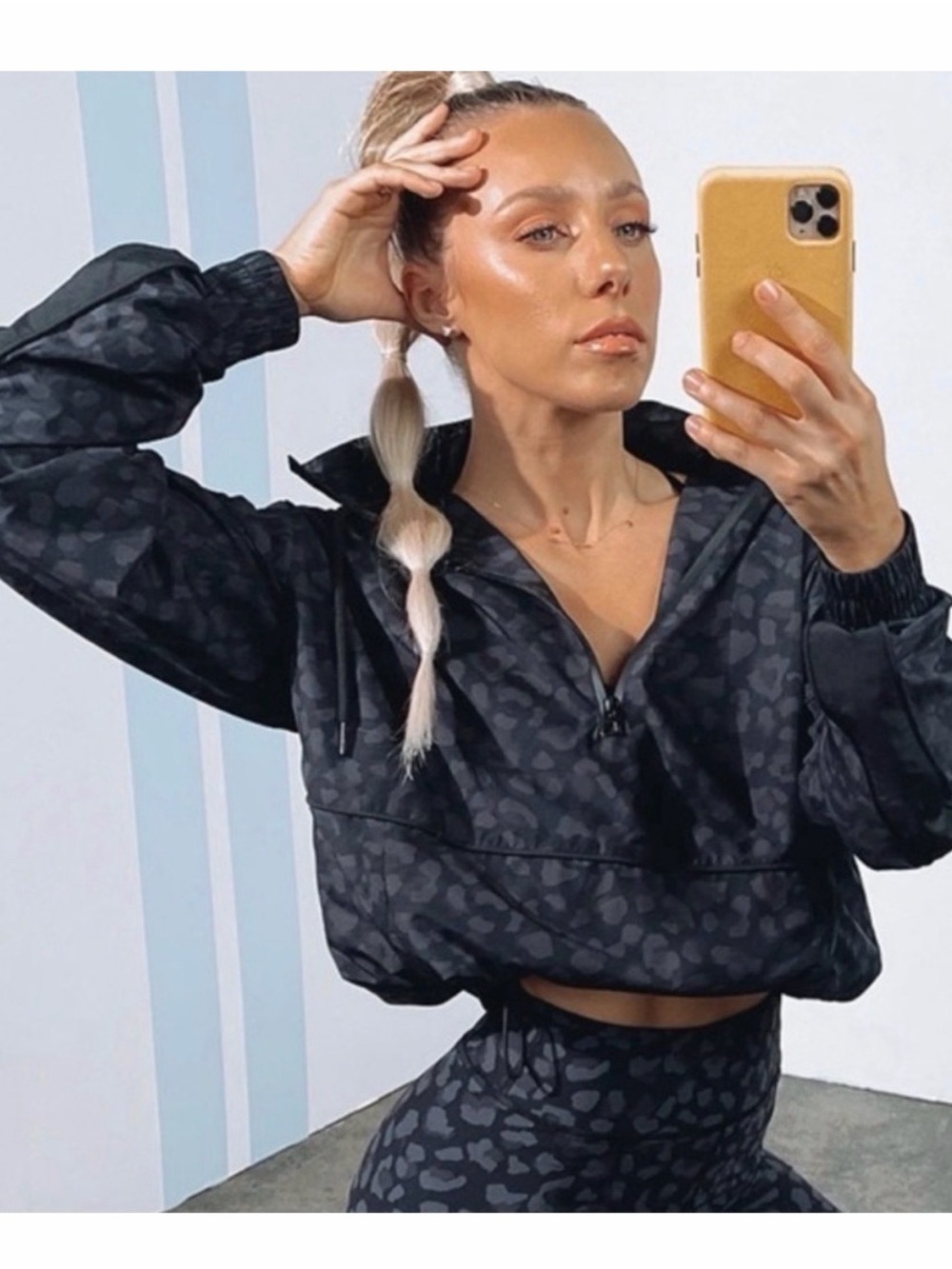 White Fox Boutique Black Leopard Print Half-Zip Jacket